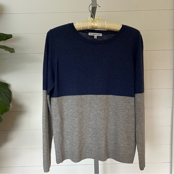 The Cashmere Project 100% Cashmere Colorblock Sweater Navy/Gray – Size Large - Picture 5 of 5